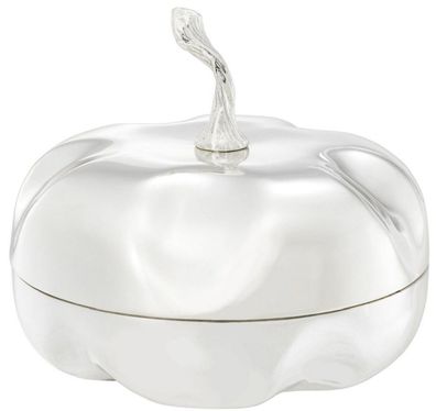 Casa Padrino Luxus Aufbewahrungsbox in Kürbisform Silber Ø 20 x H. 17,5 cm - Deko Kür