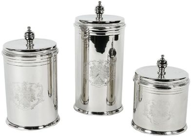 Casa Padrino Luxus Keksdosen Set Silber - 3 runde Messing Aufbewahrungsdosen mit Deck