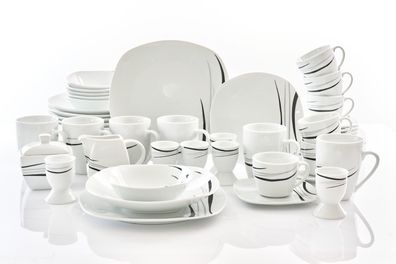 Retsch Arzberg COSMOS Kombigeschirr 62teilig für 6 Personen Porzellan eckig mit Dekor