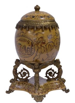 Casa Padrino Barock Porzellan Ei mit Deckel Mehrfarbig / Antik Messingfarben 20,5 x 1