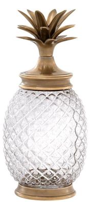 Casa Padrino Luxus Vorratsglas mit Deckel im Ananas Design Vintage Messingfarben Ø 16