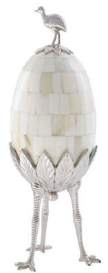 Casa Padrino Luxus Deko Objekt Emu Ei Naturfarben / Silber Ø 12 x H. 33 cm - Büro Sch
