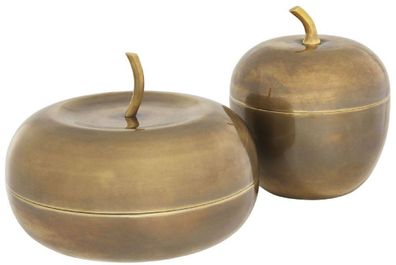 Casa Padrino Luxus Aufbewahrungsboxen Set mit Deckel in Apfelform Vintage Messing - L