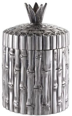 Casa Padrino Luxus Aufbewahrungsbox in Bambus Optik Antik Silber Ø 14 x H. 22,5 cm