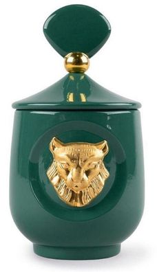 Casa Padrino Luxus Duftspender Luchs Katze Grün / Gold Ø 11 x H. 21 cm - Runder Porze
