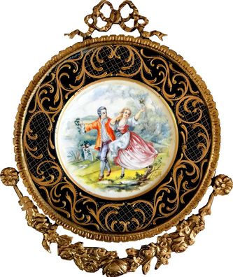 Casa Padrino Barock Keramik Wandbild mit verziertem Rahmen 38 x 32 cm Liebespaar - Ba