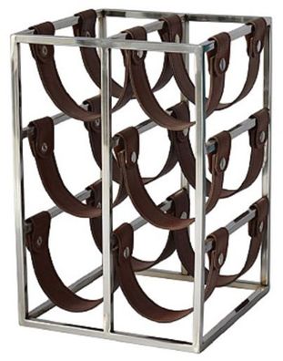 Casa Padrino Luxus Weinflaschenhalter Silber / Braun 26 x 28 x H. 39 cm - Kleines Wei
