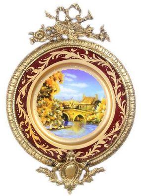 Casa Padrino Barock Keramik Wandbild mit verziertem Rahmen Mehrfarbig / Bordeauxrot