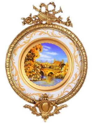 Casa Padrino Barock Keramik Wandbild mit verziertem Rahmen Mehrfarbig / Weiß / Gold 2