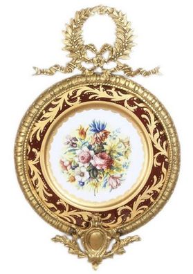 Casa Padrino Barock Keramik Wandbild mit Blumen Design und verziertem Rahmen Mehrfarb
