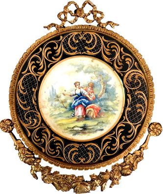 Casa Padrino Barock Keramik Wandbild mit verziertem Rahmen 38 x 32 cm - Barock Wandde