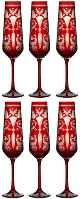 Casa Padrino Luxus Champagnerglas 6er Set Rot / Silber Ø 6,5 x H. 26,5 cm - Handgefer