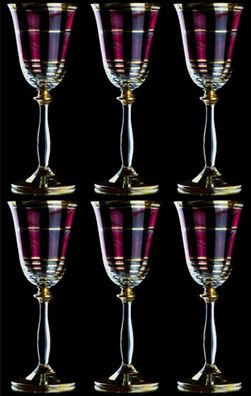 Casa Padrino Luxus Barock Likörglas 6er Set Bordeauxrot / Gold Ø 5,5 x H. 17 cm - Han