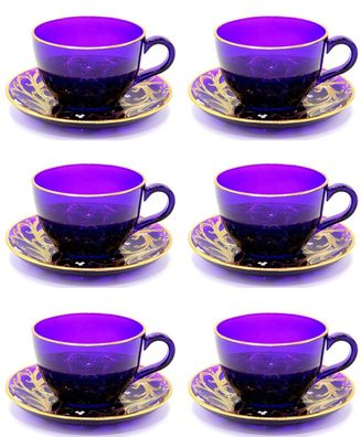 Casa Padrino Luxus Barock Kaffee / Tee Tassen 6er Set Lila / Gold - Handgefertigte
