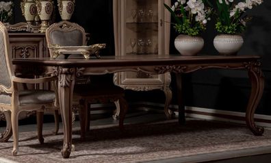 Casa Padrino Luxus Barock Esstisch Braun - Prunkvoller Massivholz Esszimmertisch im B