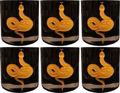 Casa Padrino Luxus Whisky Glas 6er Set Schlange Schwarz / Gold Ø 8 x H. 9 cm - Handge