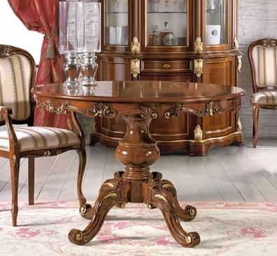Casa Padrino Luxus Barock Esstisch Braun / Gold - Ausziehbarer Barock Esszimmertisch