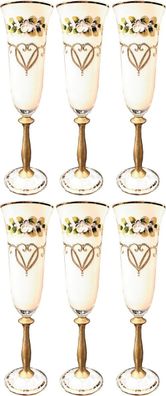 Casa Padrino Luxus Jugendstil Champagnerglas 6er Set Weiß / Mehrfarbig / Gold - Handg