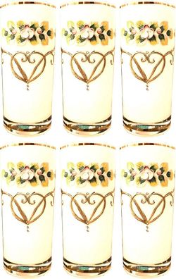 Casa Padrino Luxus Jugendstil Wasserglas 6er Set Weiß / Mehrfarbig / Gold - Handgefer