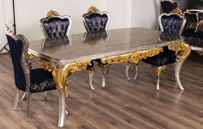 Casa Padrino Luxus Barock Esstisch Silber / Gold - Handgefertigter Massivholz Esszimm