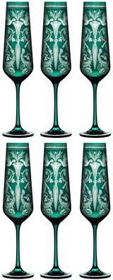 Casa Padrino Luxus Champagnerglas 6er Set Grün / Silber Ø 6,5 x H. 26,5 cm - Handgefe