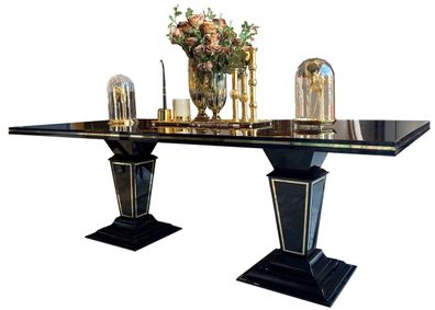Casa Padrino Luxus Art Deco Esstisch Dunkelbraun / Schwarz / Gold 220 x 110 x H. 76 c