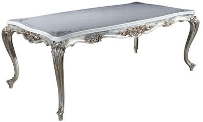 Casa Padrino Luxus Barock Esstisch Weiß / Silber / Gold 207 x 112 x H. 82 cm - Massiv