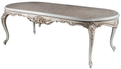 Casa Padrino Luxus Barock Esstisch Beige / Weiß / Gold 247 x 110 x H. 80 cm - Ovaler