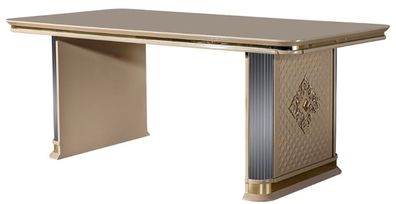 Casa Padrino Luxus Art Deco Esstisch Beige / Gold - Edler Massivholz Küchentisch - Ar