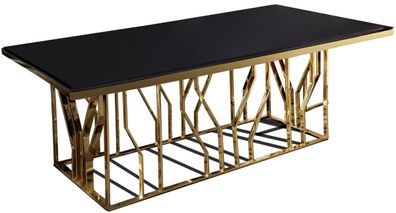 Casa Padrino Luxus Esstisch Gold / Schwarz 200 x 100 x H. 77 cm - Rechteckiger Edelst