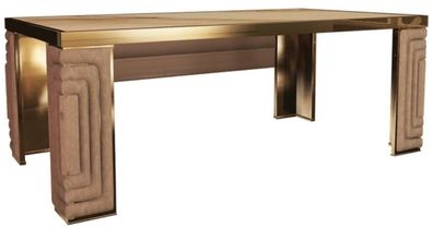 Casa Padrino Luxus Esstisch Gold / Taupe / Weiß 200 x 110 x H. 78 cm - Moderner Esszi