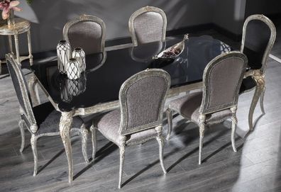 Casa Padrino Luxus Barock Esstisch Schwarz / Antik Silber 222 x 107 x H. 79 cm - Edle