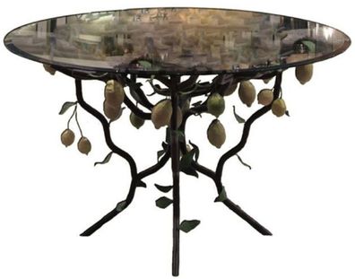 Casa Padrino Luxus Esstisch Schwarz / Gelb / Grün Ø 120 x H. 75 cm - Handgeschmiedete
