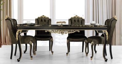 Casa Padrino Luxus Barock Esstisch Schwarz / Gold - Edler Massivholz Esszimmertisch