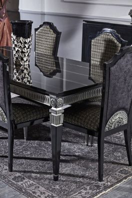 Casa Padrino Luxus Barock Esstisch Schwarz / Silber - Edler Massivholz Esszimmertisch
