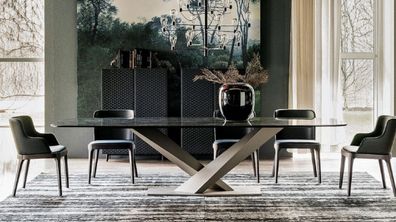 Casa Padrino Luxus Esstisch Hochglanz Schwarz / Titanfarben 200 x 120 x H. 75 cm - Es