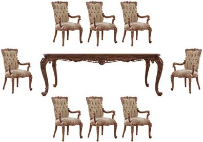 Casa Padrino Luxus Barock Esszimmer Set Beige / Braun - 1 Barock Esstisch & 8 Barock
