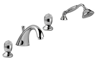 Luxus Badewannen Armaturen Set 4-Loch Kombination Silber - Badezimmer Badewannenarmat