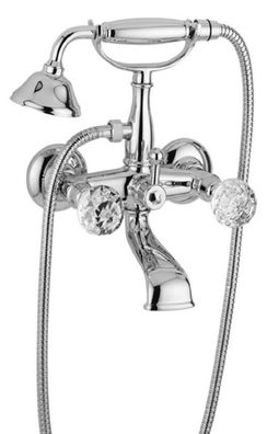 Casa Padrino Luxus Jugendstil Wannenbatterie mit Schlauch und Handbrause Silber 20 x
