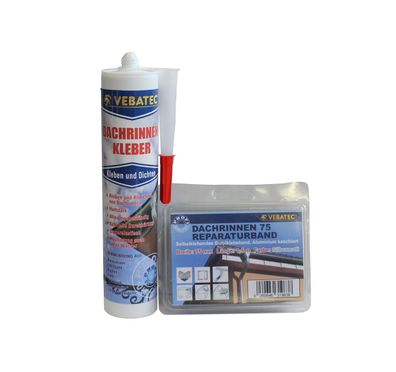 Vebatec Dachrinnen Reparaturset: Dichtungsmasse + Butyl-Reparaturband Fb. Silber