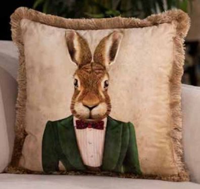Casa Padrino Luxus Deko Kissen Gentleman Hase Creme / Mehrfarbig / Braun 45 x 45 cm