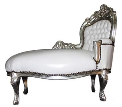 Casa Padrino Barock Kinder Chaiselongue Weiß / Silber - Barock Möbel