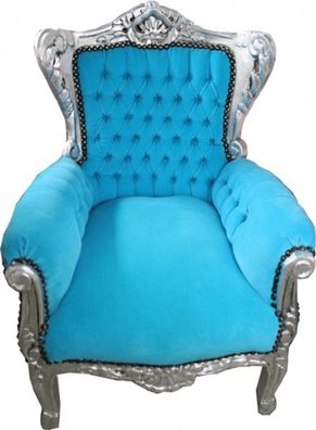Casa Padrino Barock Kinder Sessel Türkis/Silber