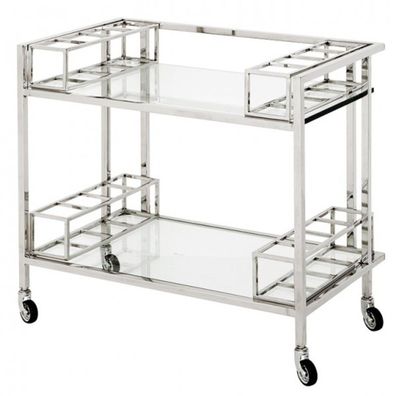 Casa Padrino Luxus Bar Trolley Servierwagen aus Edelstahl und Glas 80 x 48 x H. 77 cm