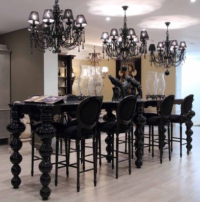 Casa Padrino Luxus Barock Bar Möbel Set Schwarz - 1 Bartisch & 8 Barstühle - Edle Bar