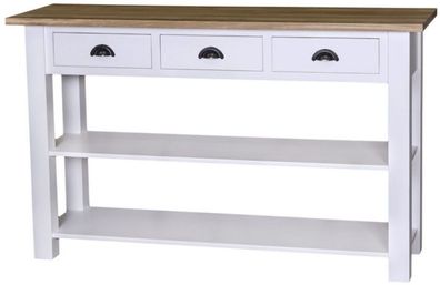Casa Padrino Landhausstil Konsole mit 3 Schubladen Weiß / Naturfarben 145 x 45 x H. 8