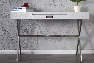 Designer Schminktisch mit Schublade, Weiss, Krokodilnachbildung - Damen Schreibtisch