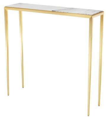 Casa Padrino Wohnzimmer Konsole in gold mit weißer Marmorplatte 90 x 24,5 x H. 90 cm