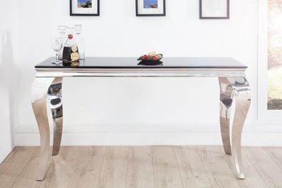 Casa Padrino Designer Konsole B144cm x H75cm x T54cm Schwarz / Silber - Luxus Kons