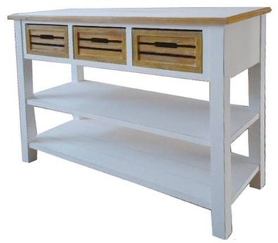 Casa Padrino Landhausstil Konsolentisch mit 3 Schubladen Antik Weiß / Naturfarben 115